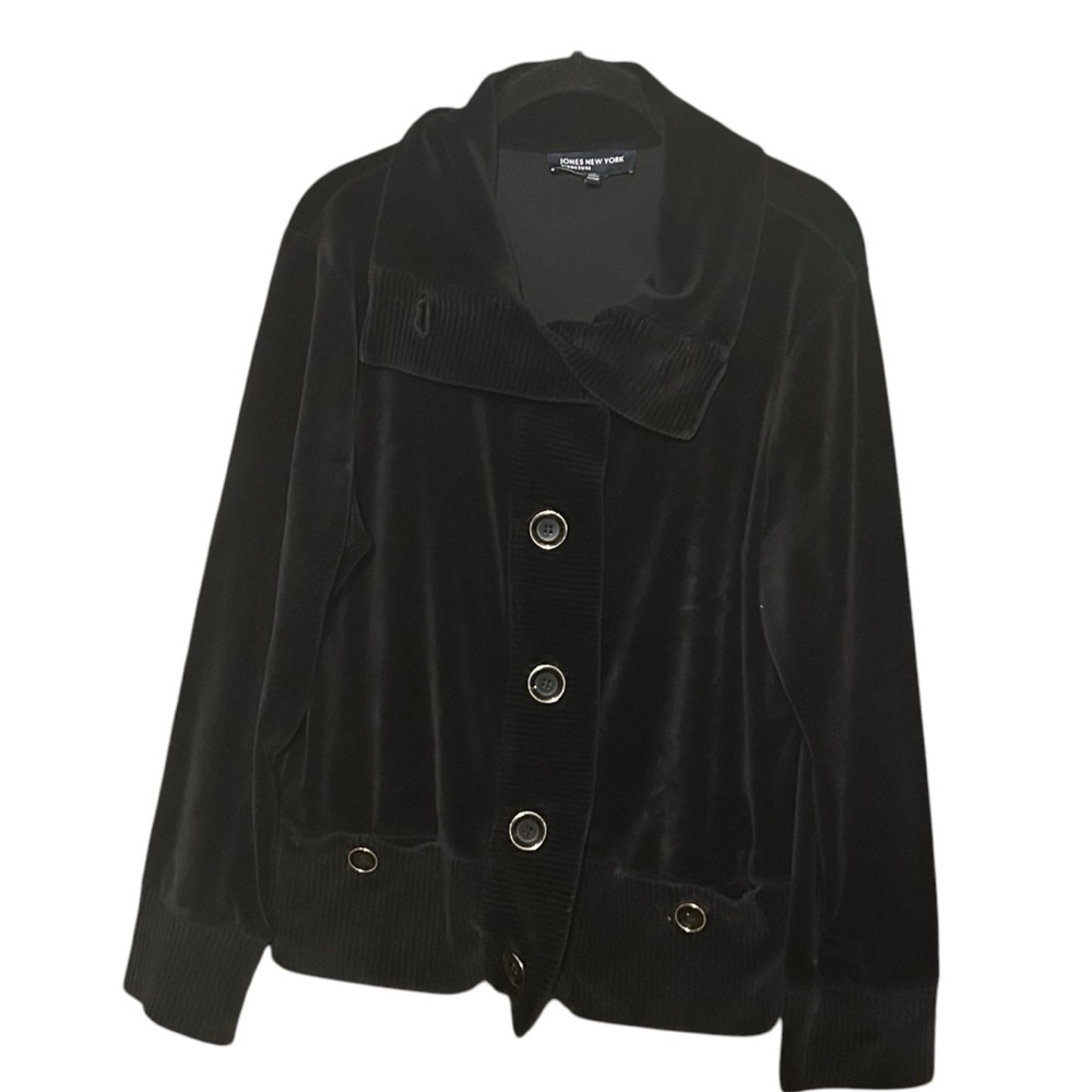 Jones New York Black Velvet Button-Front Jacket with Shawl Collar Sz XL